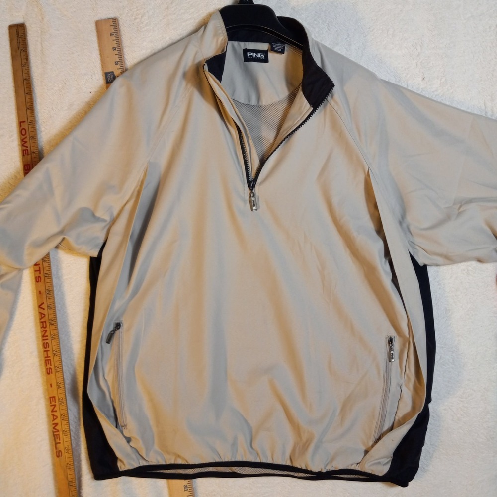 Ping Collection Golf Windbreaker Mens M Cream Quarter Zip Jacket Embroidered